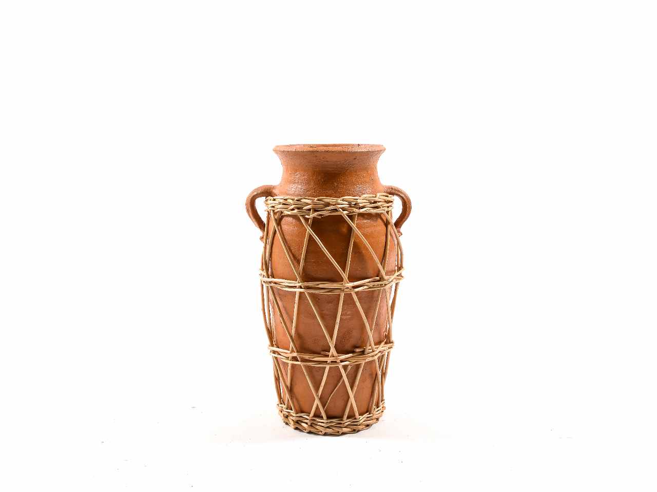 Anfora in coccio+vimini 22xh.36cm 18066