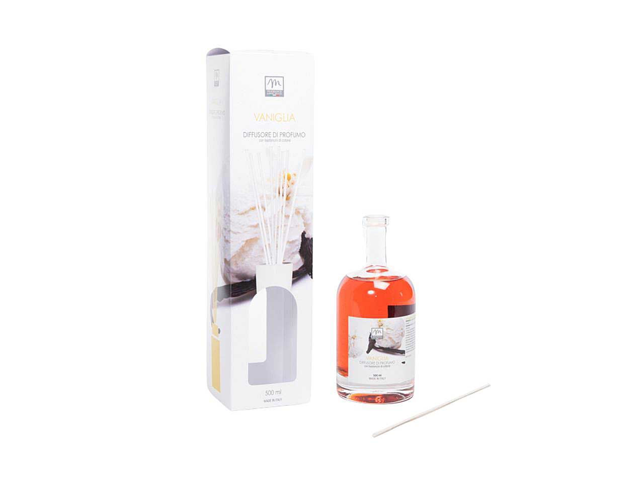 Diffusore di essenza  500 ml vaniglia linea bouquet con bacchetti in cotone e scatola regalo