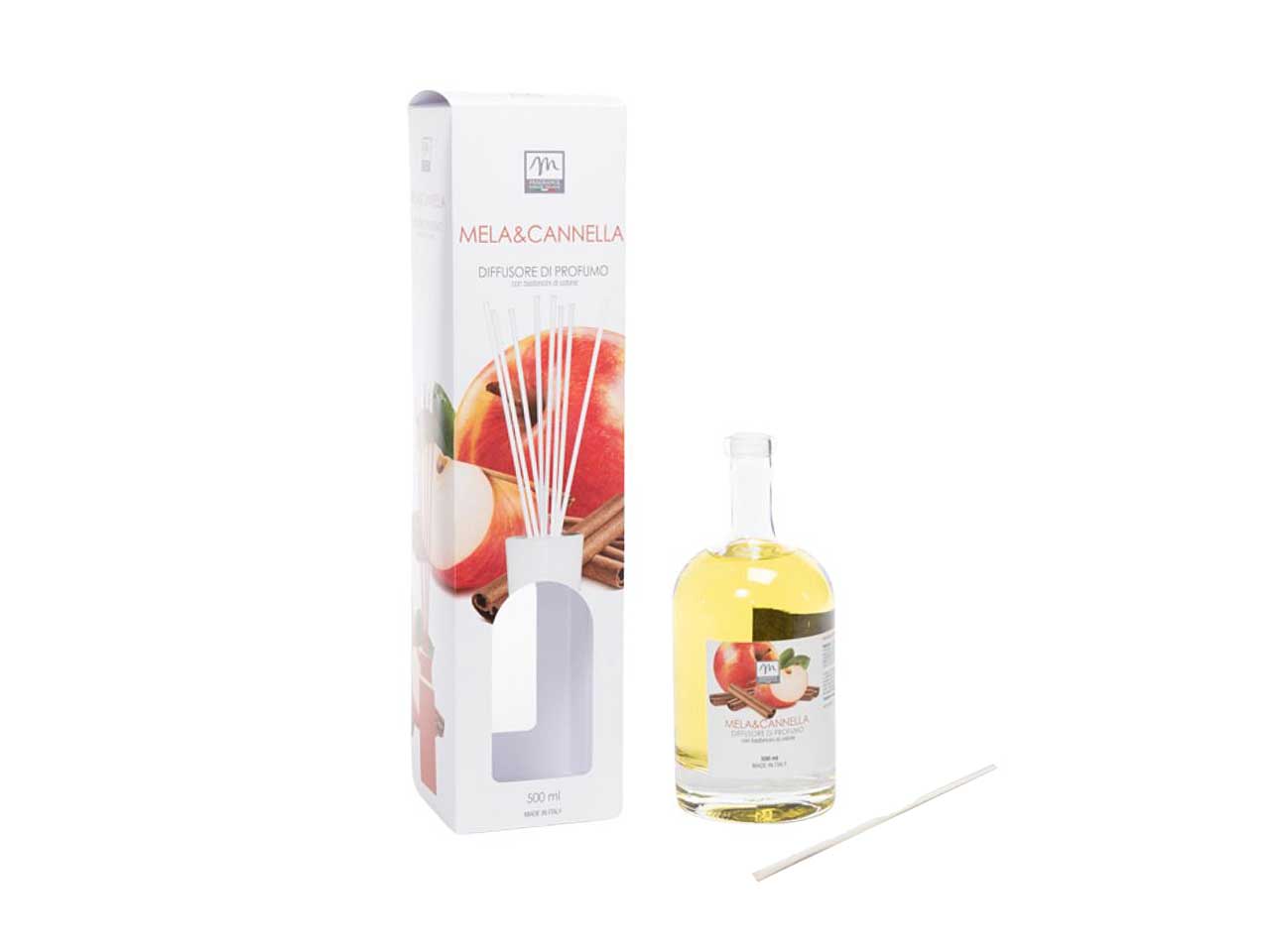 Diffusore di essenza 500ml mela e cannella linea bouquet con bacchetti in cotone e scatola regalo