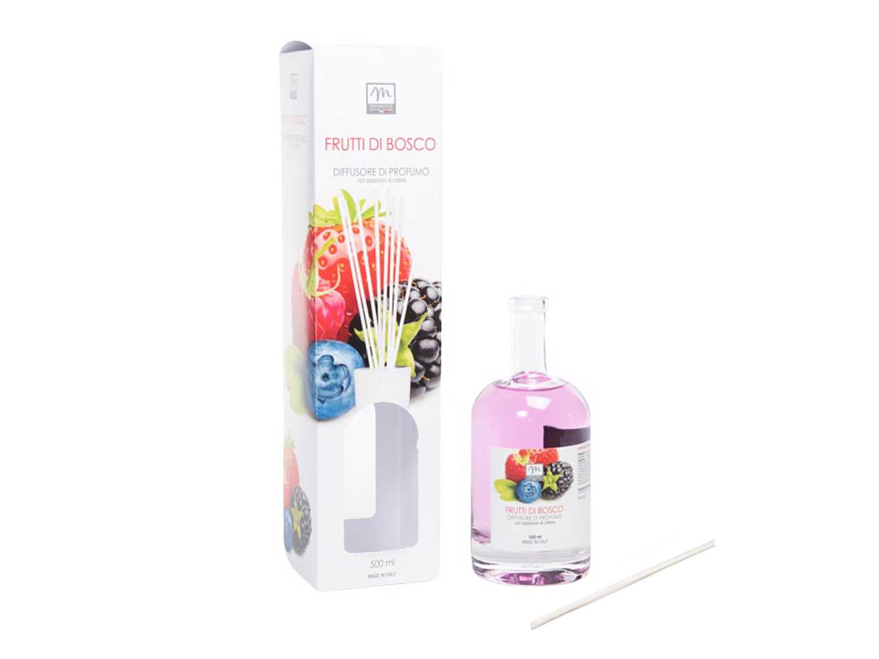 Diffusore di essenza 500 ml frutti di bosco linea bouquet con bacchetti in cotone e scatola regalo
