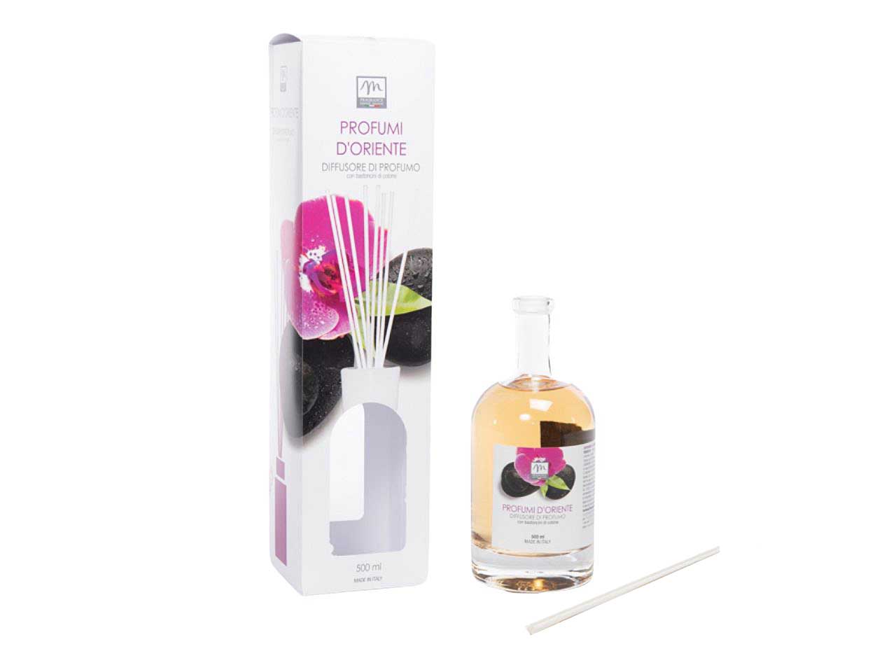 Diffusore di essenza 500 ml fiori d'oriente linea  bouquet con bacchetti in cotone e scatola regalo