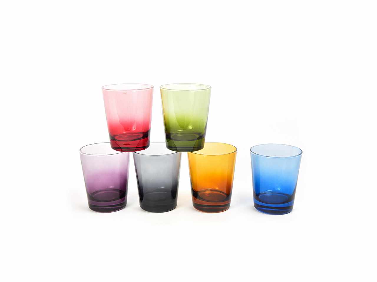 Bicchieri in vetro "conic" in set da 6 pezzi d.8xh9,5cm 275cc colori assortiti scatola regalo