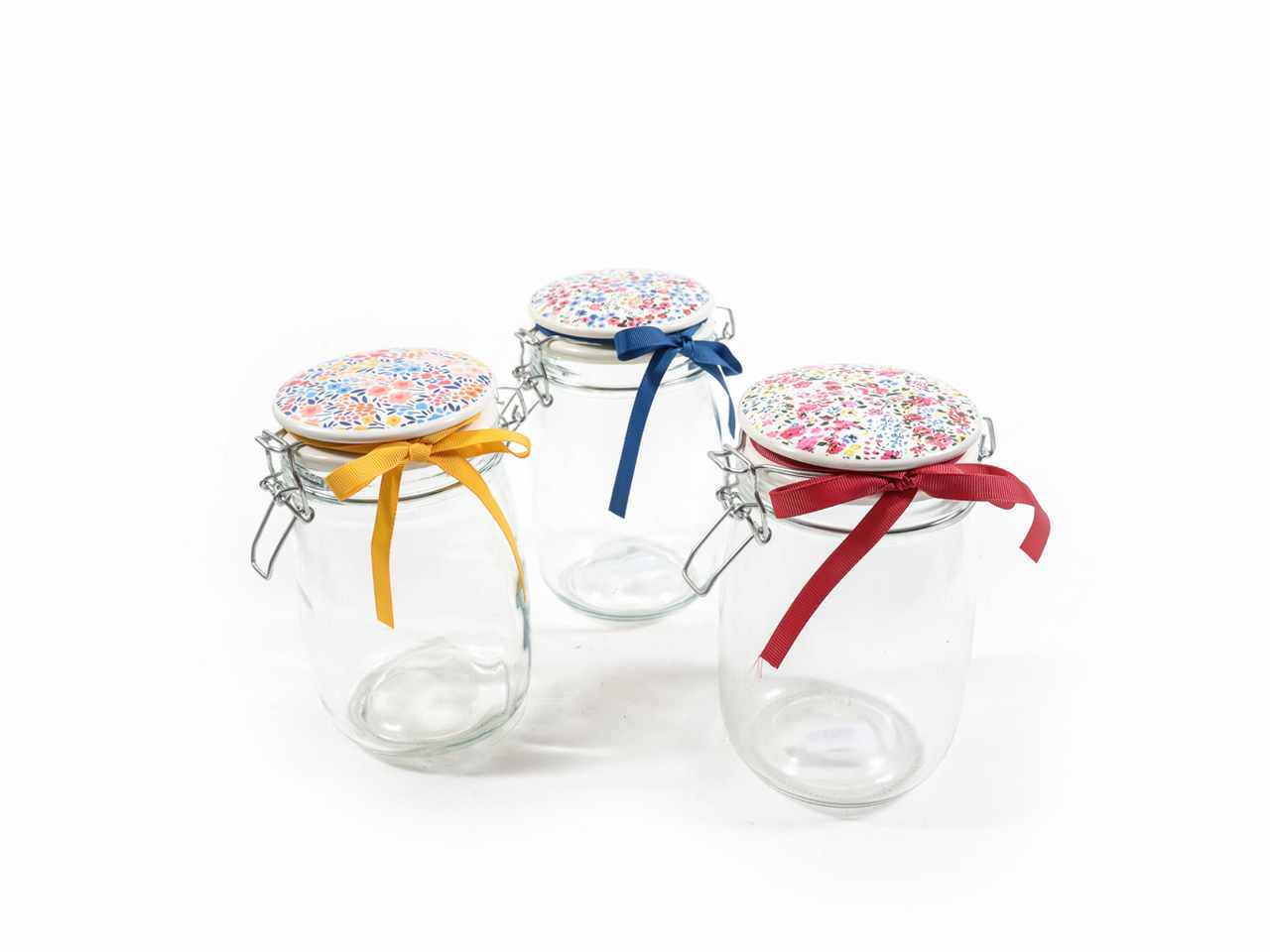 Barattolo in vetro con tappo ermetico 1000ml d.11xh.18cm decori assortiti