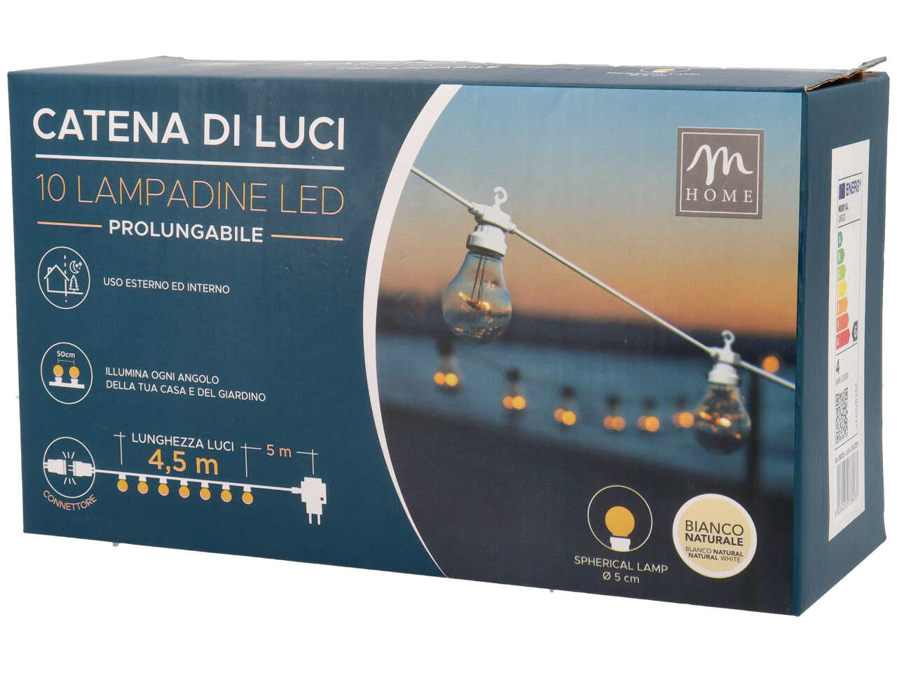 10 lampadine bianco caldo da esterno prolungabile lunghezza 10m in scatola regalo