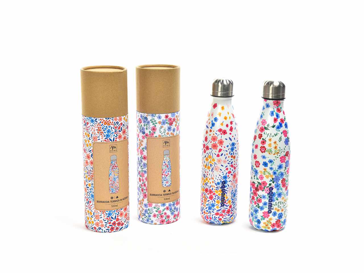 borraccia termica in acciaio 500ml design assortiti in confezione regalo