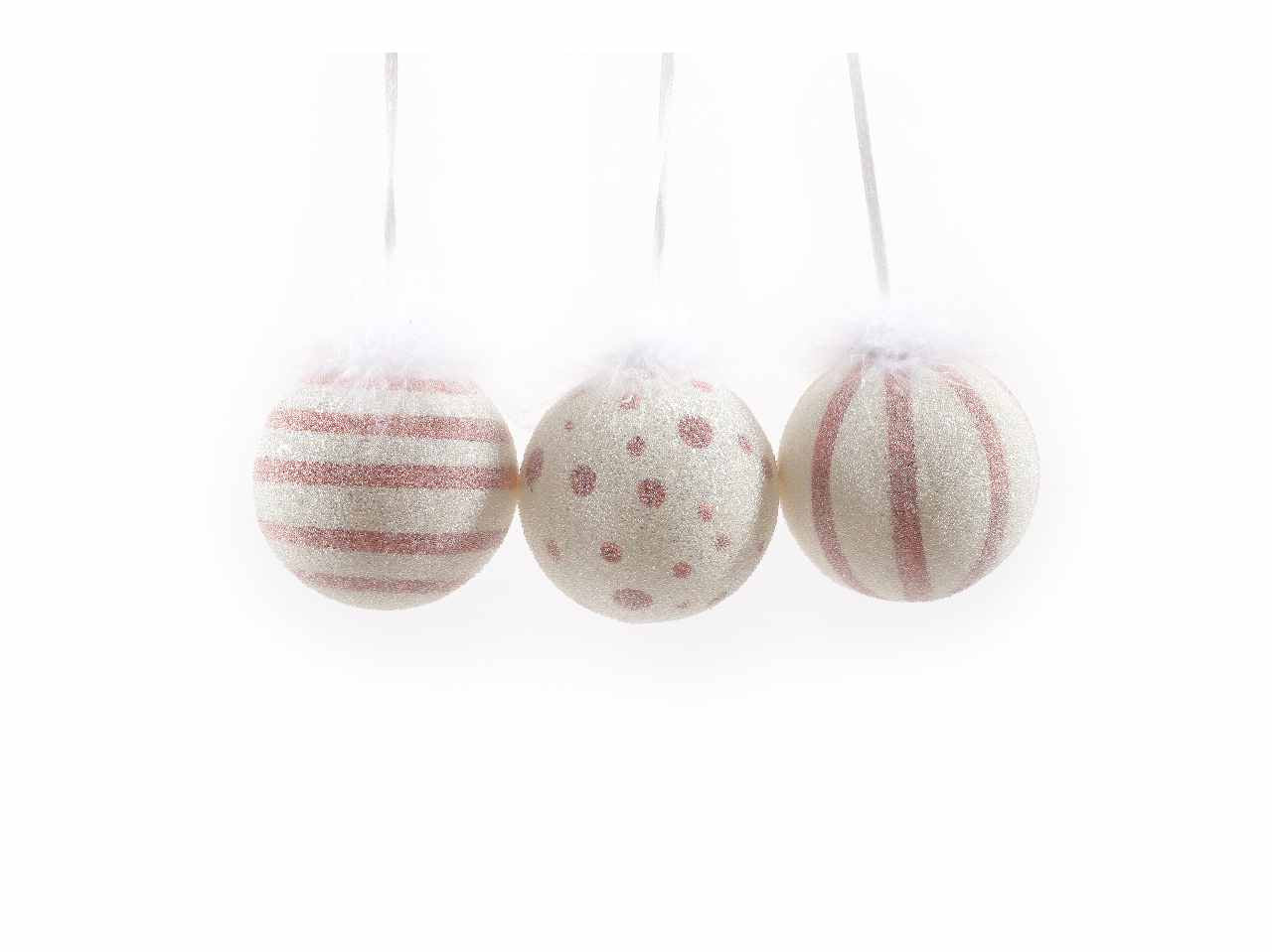 Palla di natale in plastica bianca e rosa  "glassa" diam.8cm 53371