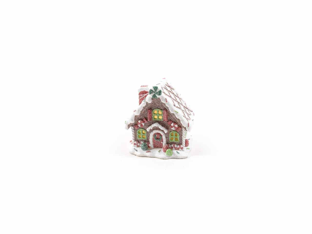 Casetta marzapane in resina con luci 'gingerbread world' 12x10.5xh 13cm