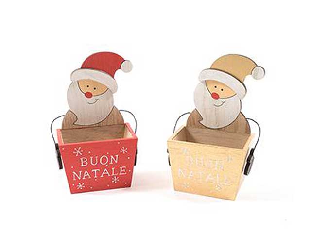 Cestino babbo natale in legno ass.62915