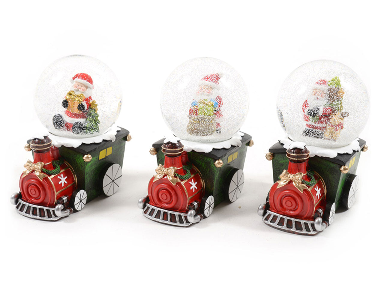 Locomotiva palla di neve in resina misura 13x10xh17cm assortita in scatola regalo