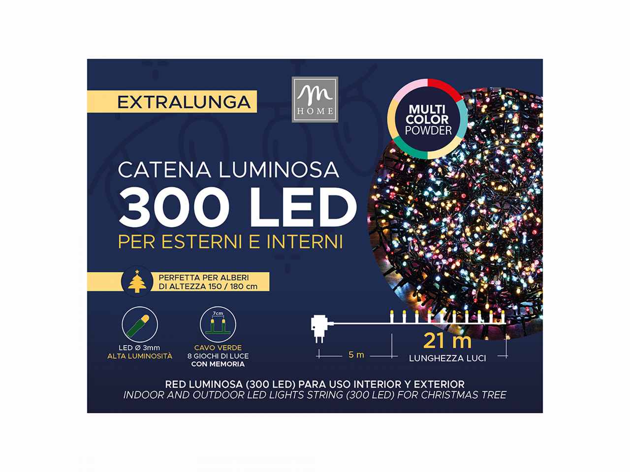 Catena luminosa 300 led colore powder 8 giochi da esterno 26m in scatola