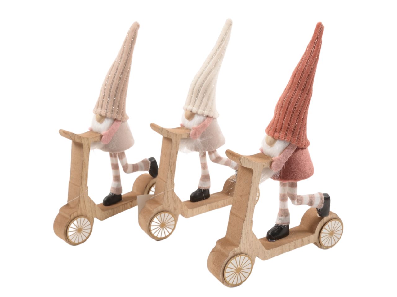 Babbo natale su monopattino "pinky boo" in legno 15,5x3,5xh.24cm assortito