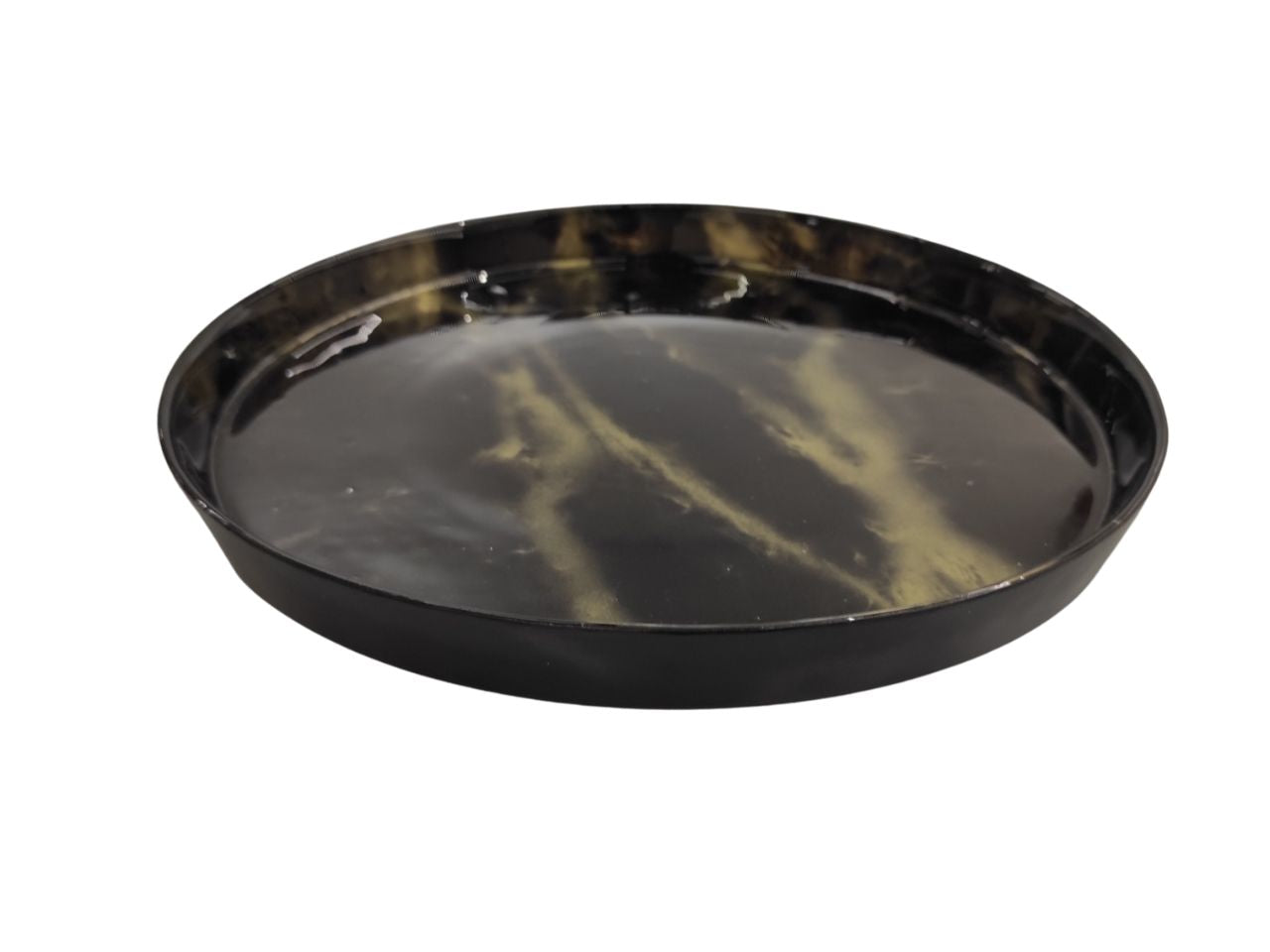 centrotavola tondo in vetro " murble " 
 d cm 21 x h 1,5 colore oro e nero