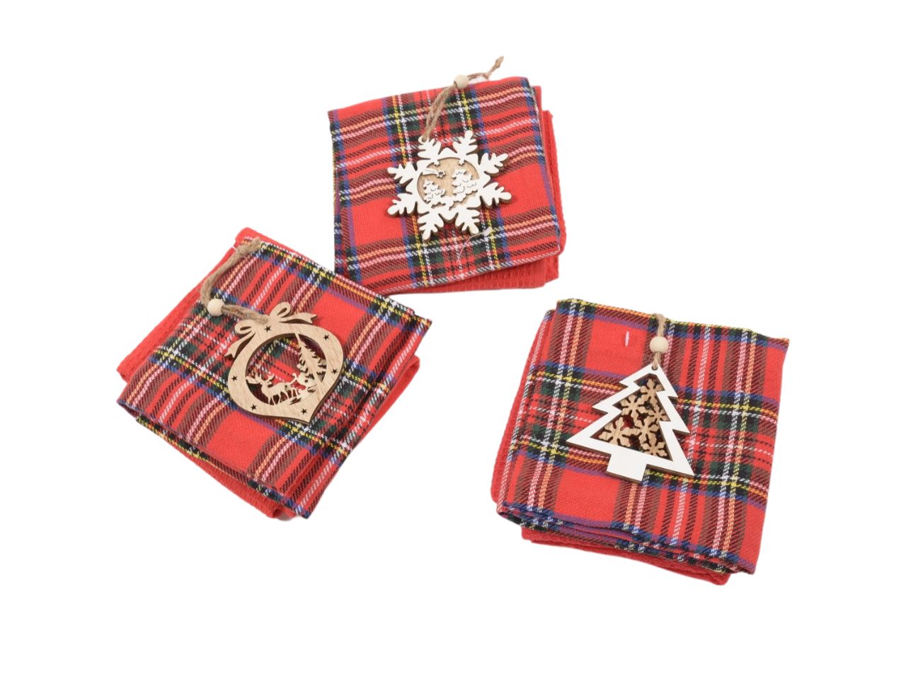 canovacci "tartan" 35x50cm con decorazione in legno 4x12.5x12.5cm 2pz