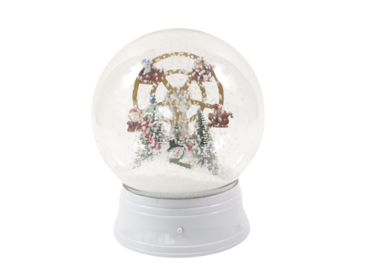 Palla di neve bianca "snowflakes" con giostre in movimento neve luci e musi