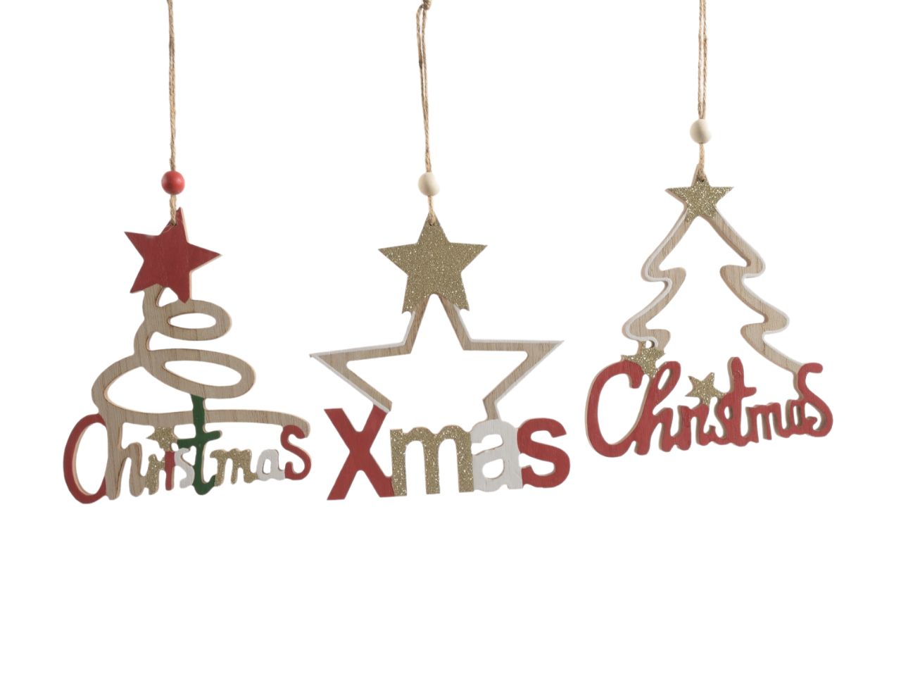 Pendente natalizio "christmas" in legno 14,5xh.17cm assortito