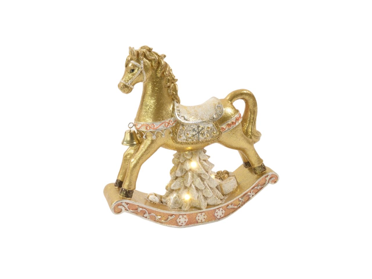Cavallo in resina oro con luci 26x26x7cm