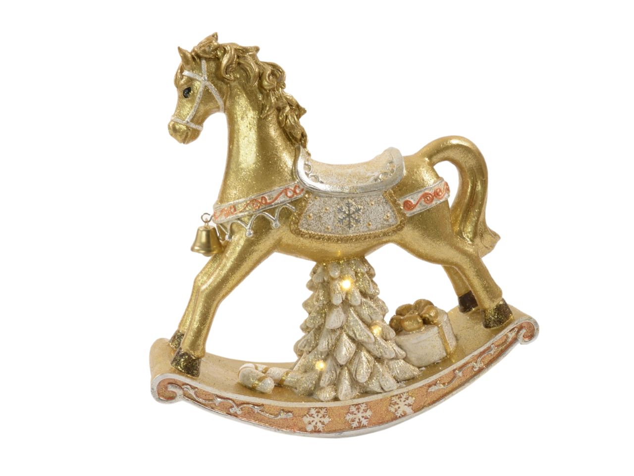 Cavallo in resina grande oro con luci 31x31x9cm