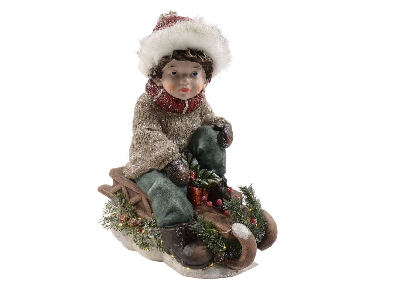 Bimbo "carol" su slitta con luci 41x24xh.55cm