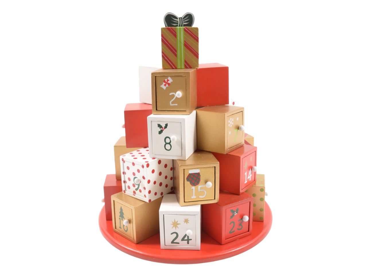 calendario dell' avvento "albero dei regali" in legno h.30x27x27cm