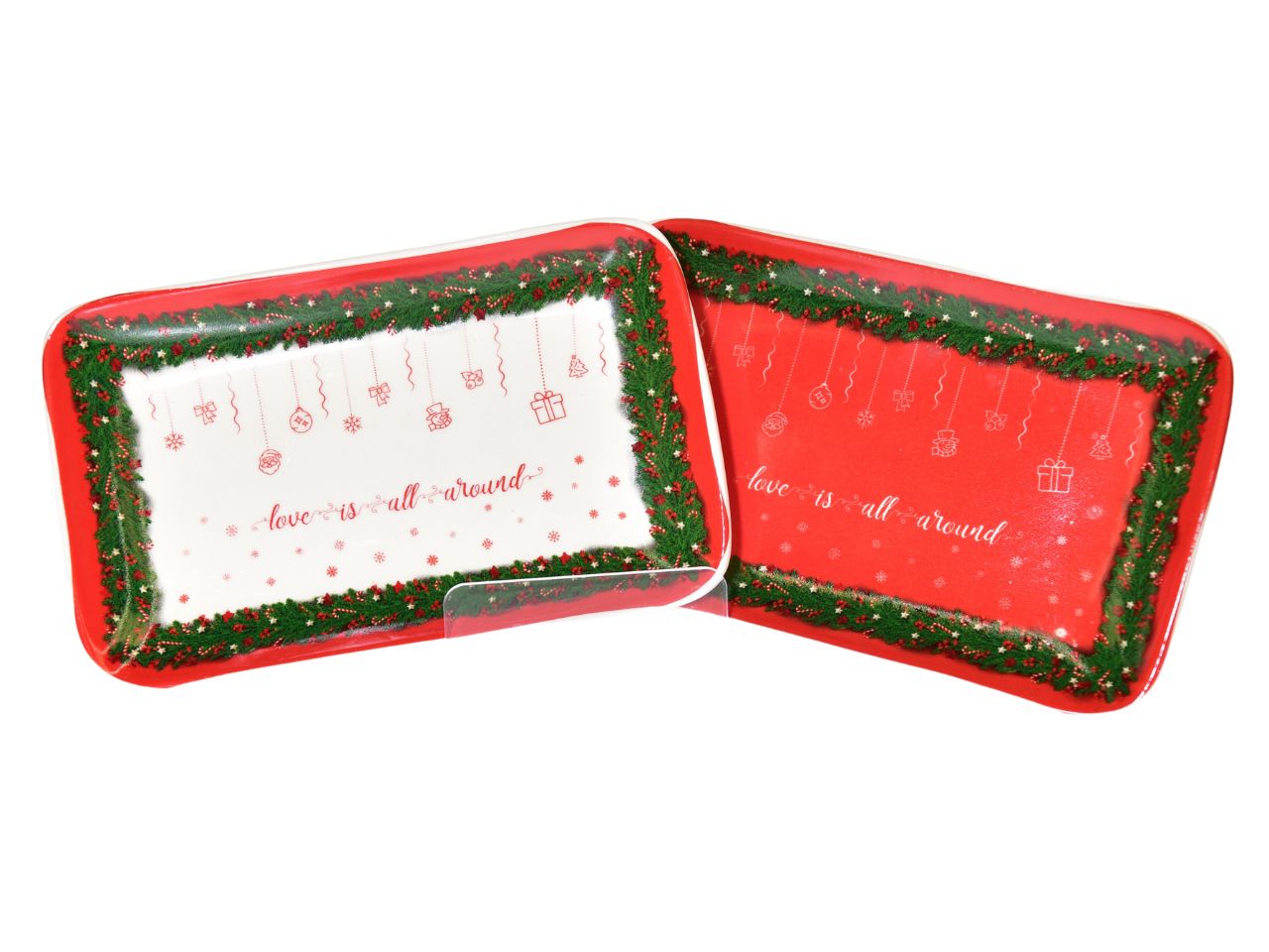 piatto in porcellana "merry christmas" 20.5x12.7xh.2.3cm assortito