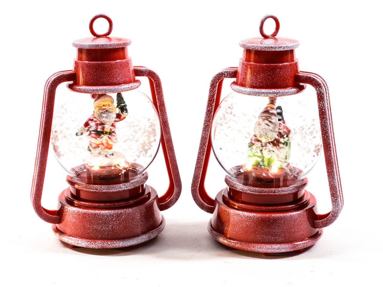 Lanterna natalizia rossa innevata con neve luci e musica misura 15,5x11xh.23cm assortita