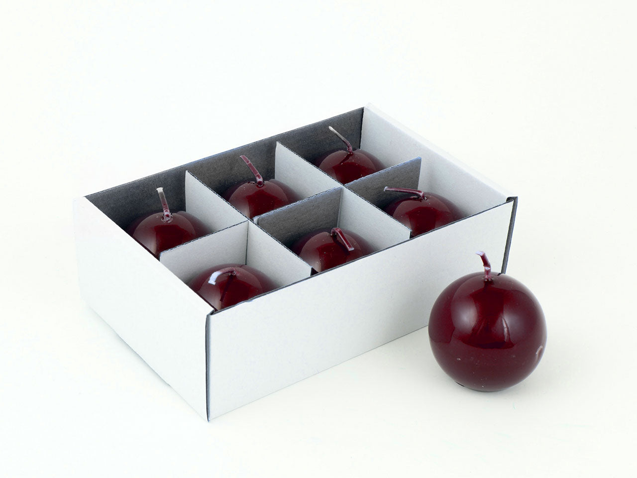 Candele a sfera in cera lucide in set da 6 colore bordeaux d.5cm