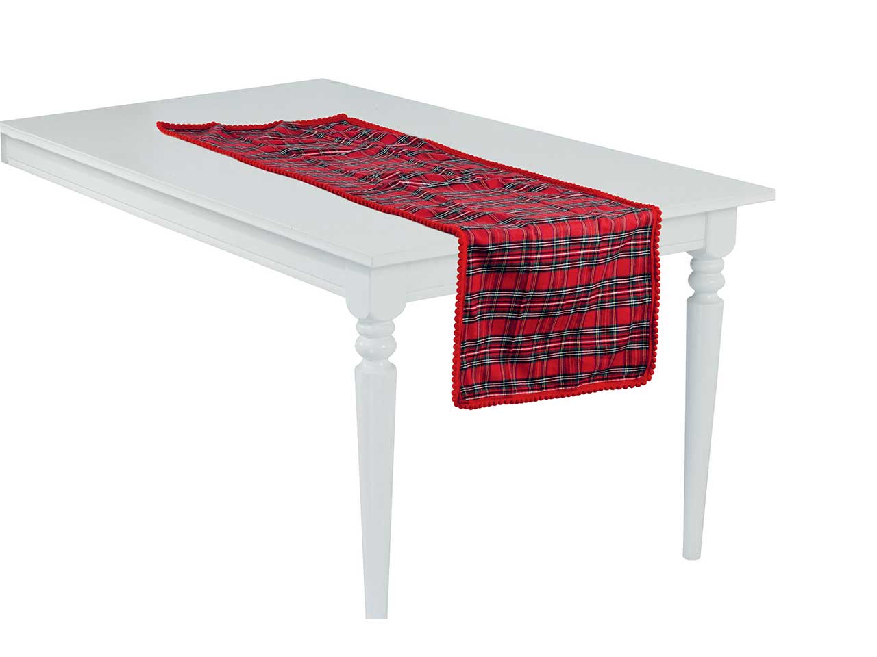 Runner tartan con pon pom 40x140cm