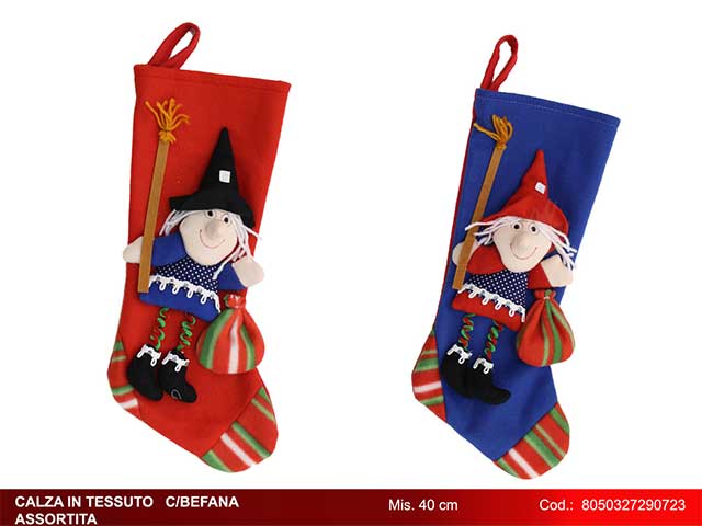 Calza tessuto con befana 40cm