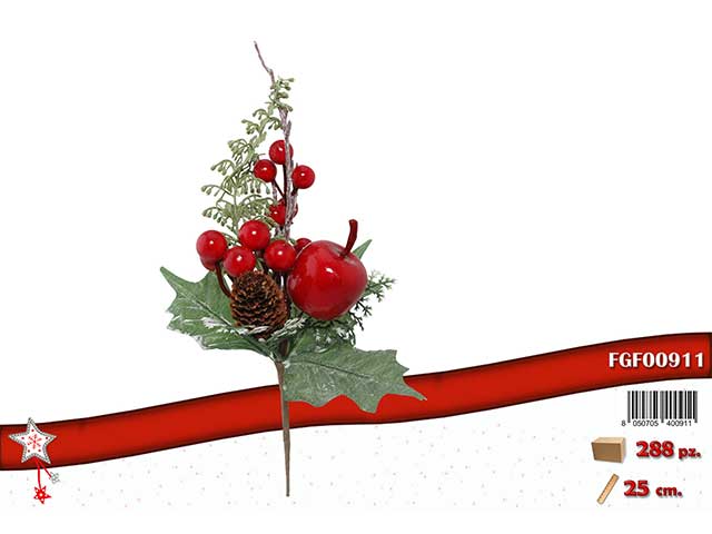 Pick 25cm c/bacche rosse/pigna