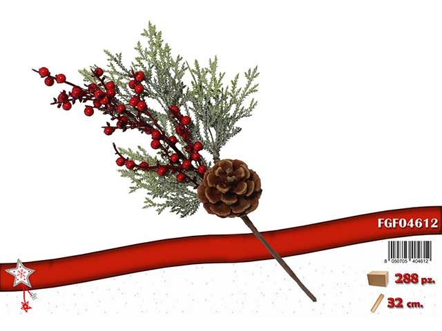 Pick 32cm c/bacche rosse/pigna