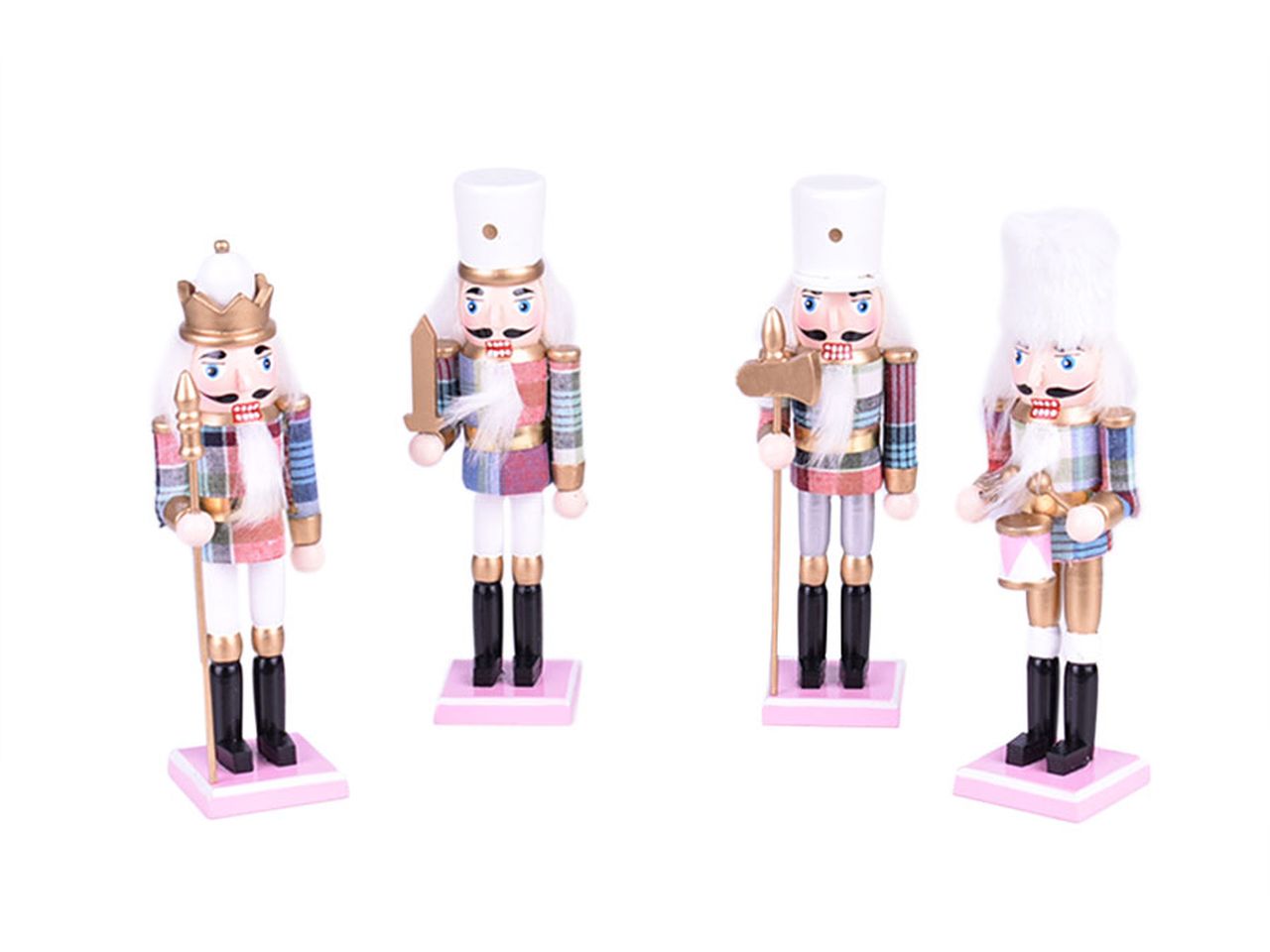 Schiaccianoci misura 18cm fantasia scozzese e bianco in 4 assortimenti
