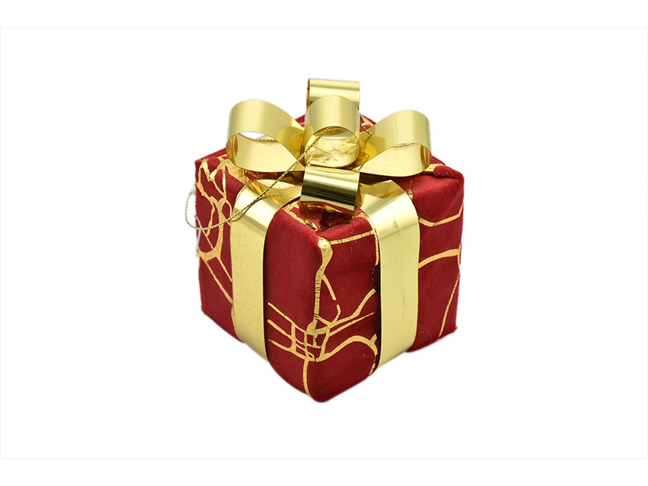 Pacco regalo natalizio misura 8x8x8cm colore rosso e oro
