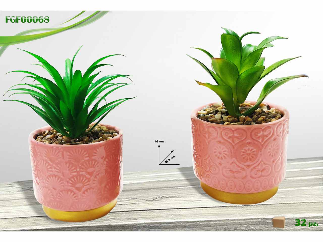 Piantina con vaso rosa in ceramica
