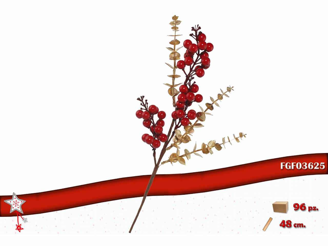 Ramo oro con bacche rosse 48cm