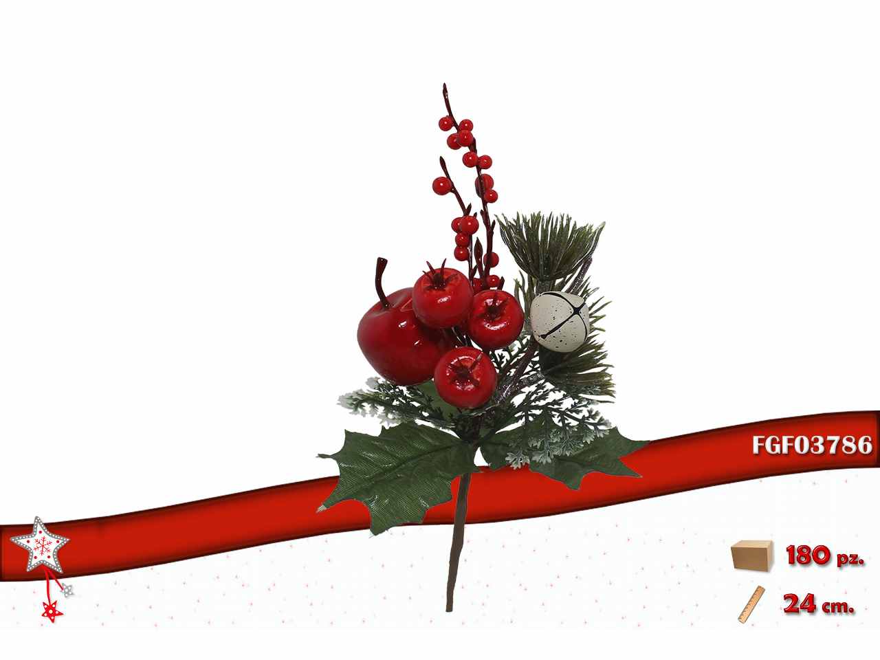 Pick con bacche rosse e decorazioni 24cm