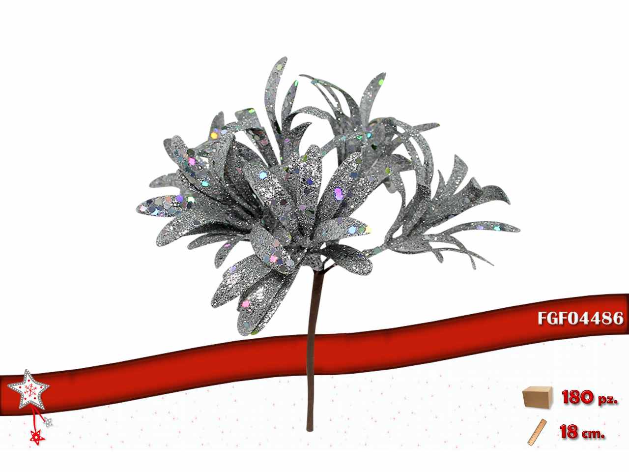 Fiore glitterato silver 18cm