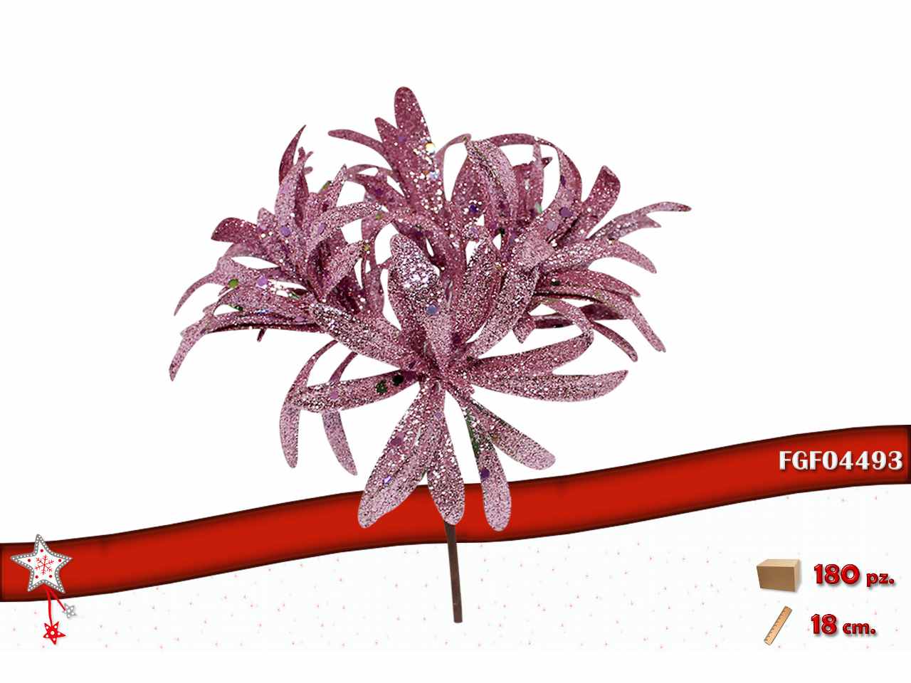 Fiore glitterato rosa 18cm