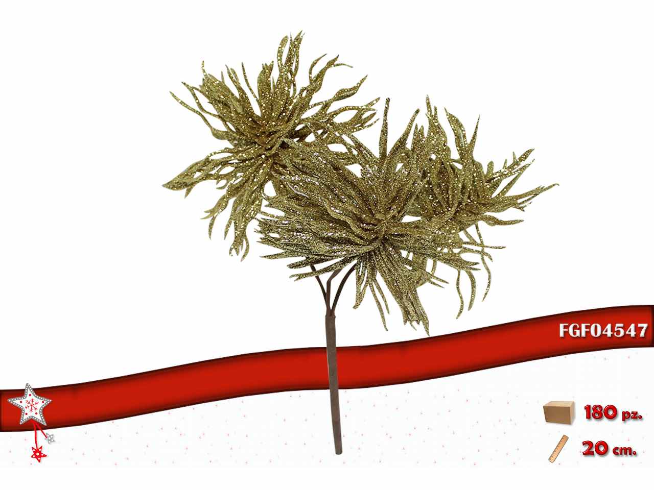 Fiore  glitterato oro 20cm