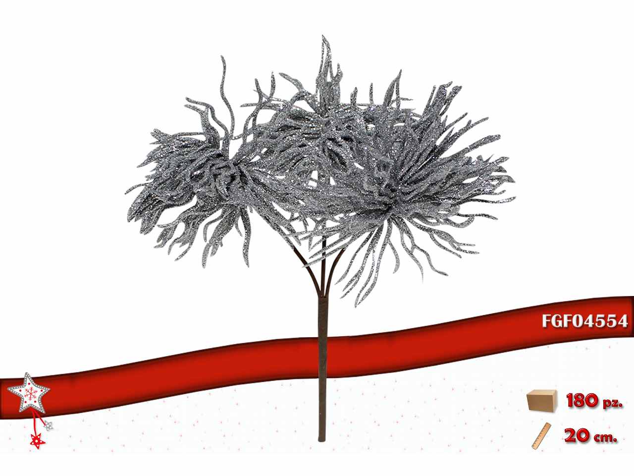 Fiore  glitterato silver 20cm
