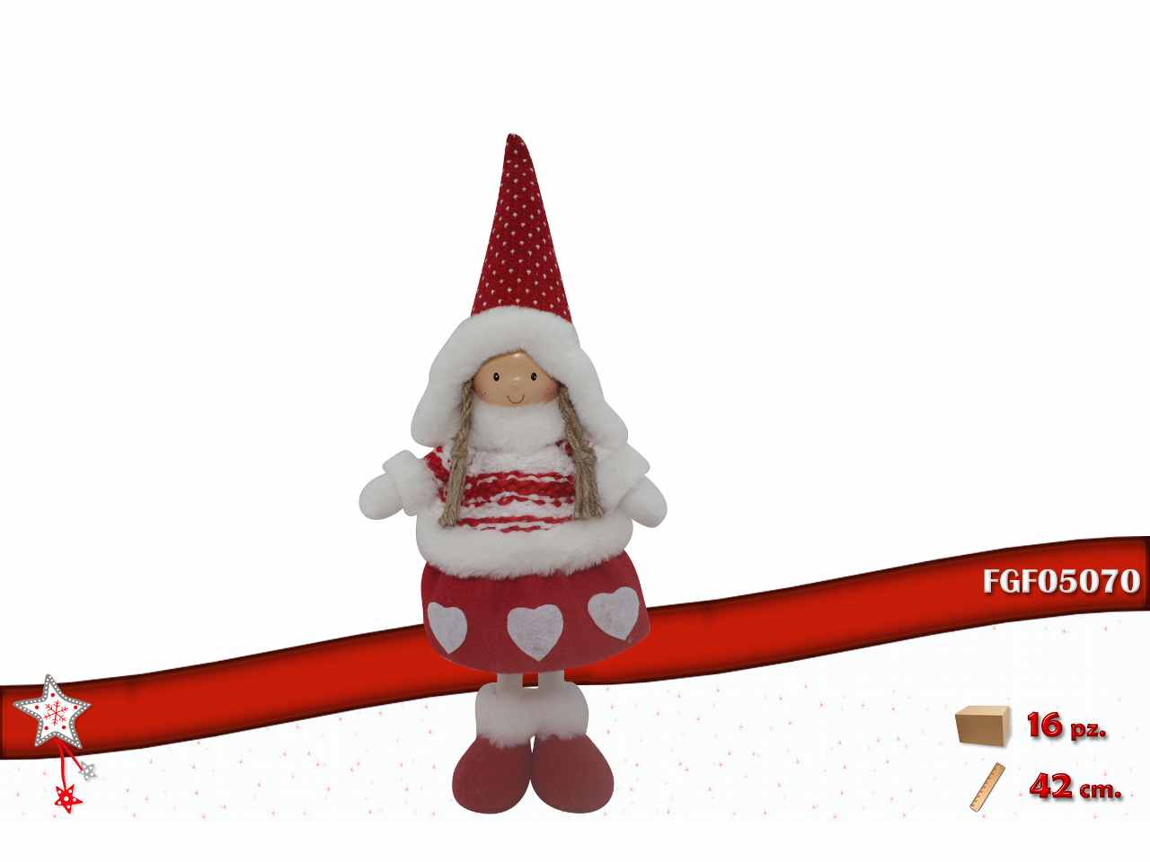 Bambolina in tessuto rosso bianca 42cm