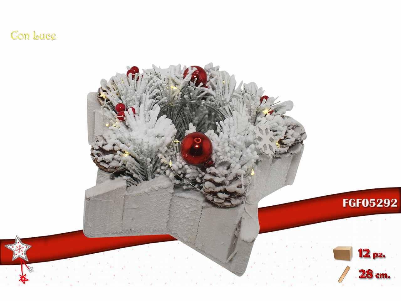 Portacandela in legno stella con led bianco 28cm