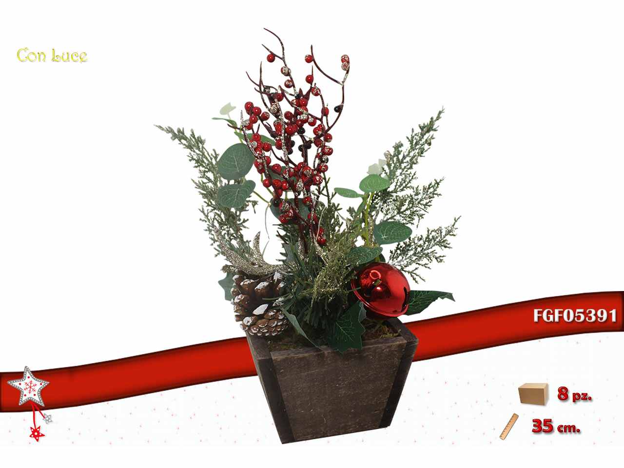 Pianta natalizia con decorazione e led 35cm