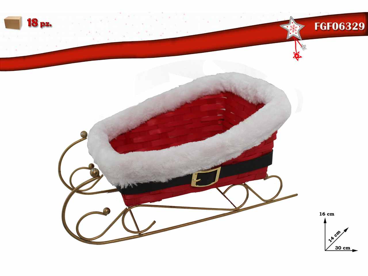 Slitta rossa con bordo peluche 31x16x15cm
