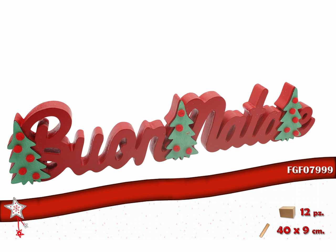 Scritta legno buon natale 40x9cm