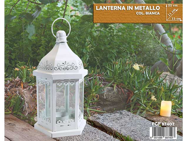 Lanterna bianca in metallo 22x13x11