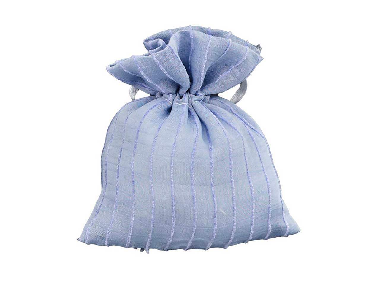 sacchetto rettangolare in organza colore celeste rigato