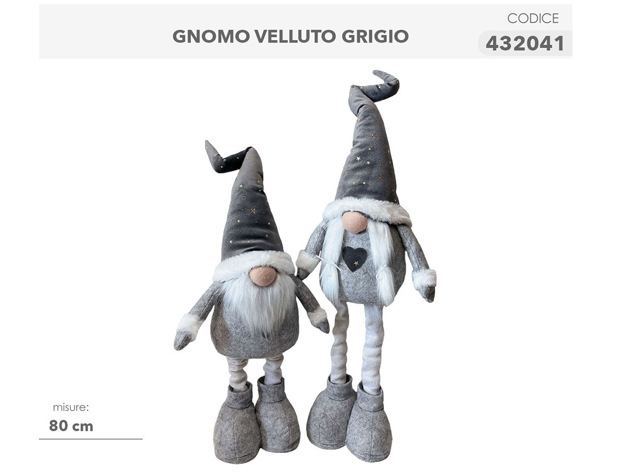 Gnomo in velluto grigio 80cm