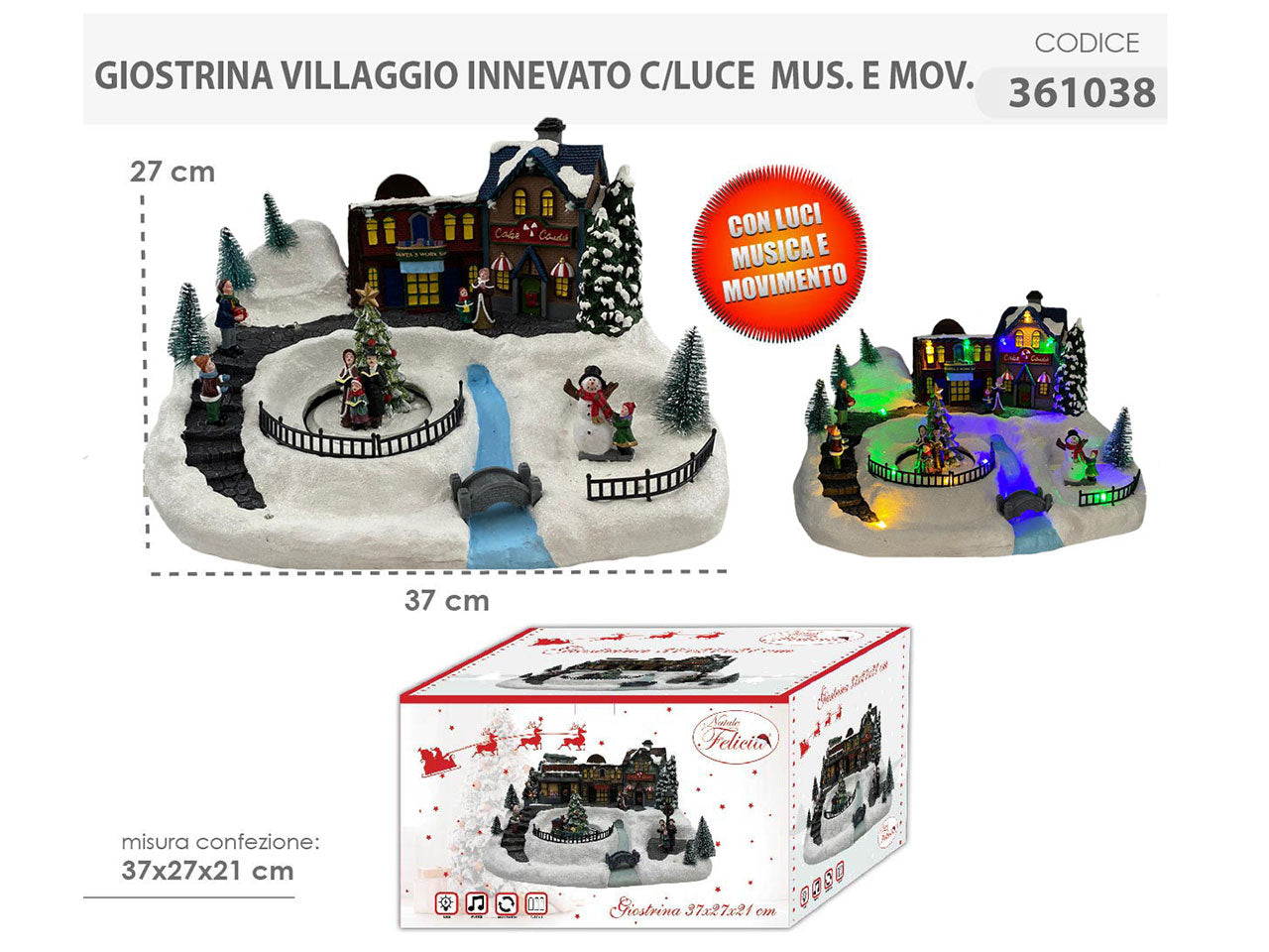 Giostrina villaggio innevato 37x27x21cm con luci,musica