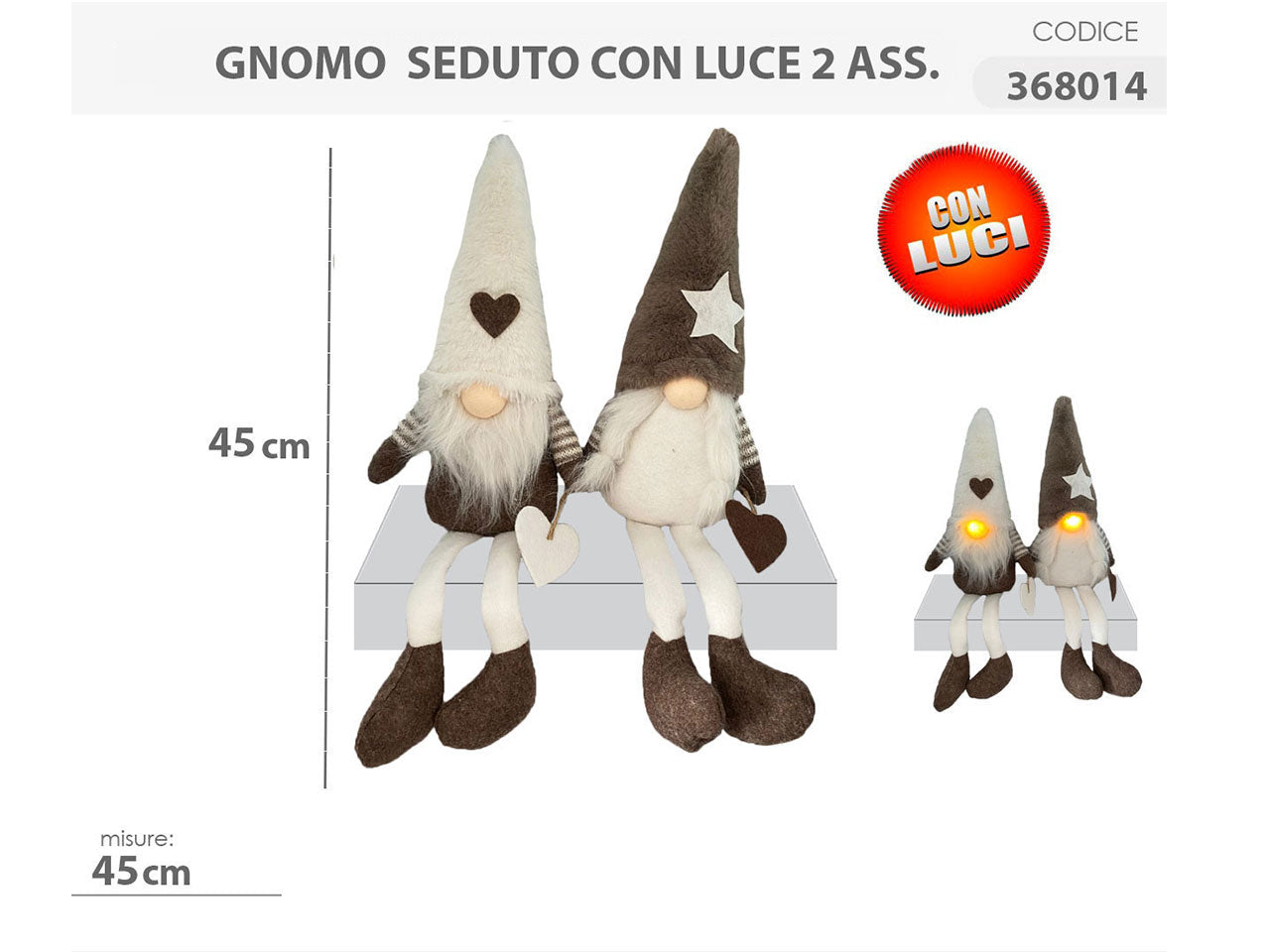 gnomo seduto 45cm con luce