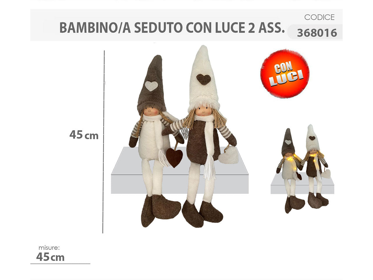 bambino/a seduto 45cm con luce